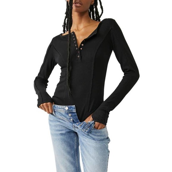 Free People Intimately FP Black Long Sleeve Sloane Bodysuit NWT Size Small - Picture 1 of 10